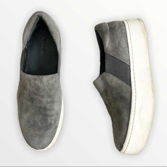 Vince Shoes - Vince Warren Gray Platform Suede Slip-On Sneakers